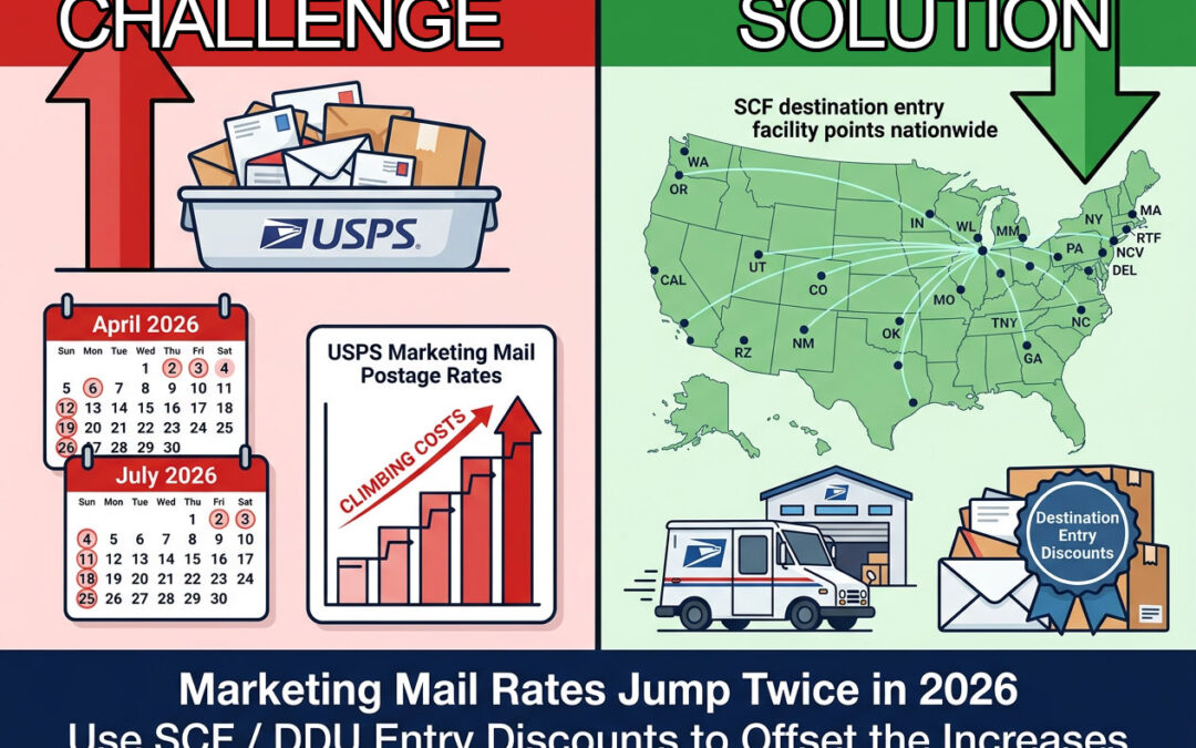 USPS postage rates increase twice in 2026 making SCF & DDU entry critical for marketing mail